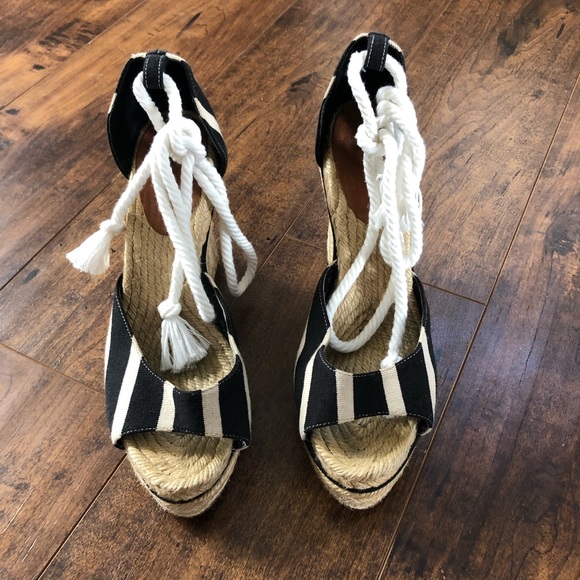 Kate Spade Striped Espadrilles Jute Wedges Sandals - Picture 2 of 8